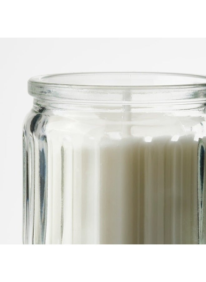 أيكيا شمعة معطرة برائحة الفانيليا الدافئة في وعاء زجاجي - شمعة ديكور بلون بيج دافئ لإضفاء جو مريح على المنزل، وهدية مثالية. - Image 4